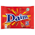 Daim bar 3 pack chocolate bars with broken pieces on red background featuring blue and white branding perfect for horses and equestrian fans