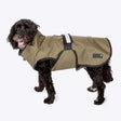 Olive green waterproof dog coat with black trim reflective strip danish design coat funnel neck velcro straps