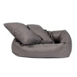 Gray plush danish design anti-bac snuggle bed with matching pillow for cozy pet comfort in snuggle bed grey