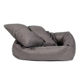 Gray plush danish design anti-bac snuggle bed with matching pillow for cozy pet comfort in snuggle bed grey