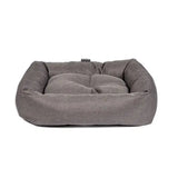 Gray plush rectangular dog bed with soft cushioned interior and sturdy fabric exterior danish design anti-bac snuggle bed grey