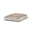 Beige suede dog bed with textured white crinkled fabric border from danish design arctic box duvet cover collection