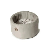 Beige plush cosy cat bed with soft textured inner lining from danish design arctic perfect for arctic cat cosy comfort
