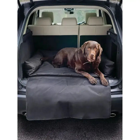 Black fabric danish design boot car trunk liner with padded dog bed perfect for comfortable pet travel