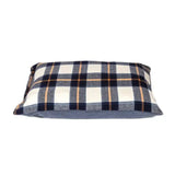Rectangular wool pillow with navy blue cream and tan plaid pattern for danish design bowmore deep duvet navy set