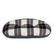 Plush oval-shaped pet bed with cozy gray and cream plaid pattern featuring danish design bowmore quilted mattress navy