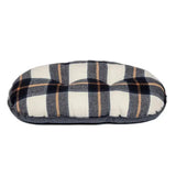 Plush oval-shaped pet bed with cozy gray and cream plaid pattern featuring danish design bowmore quilted mattress navy
