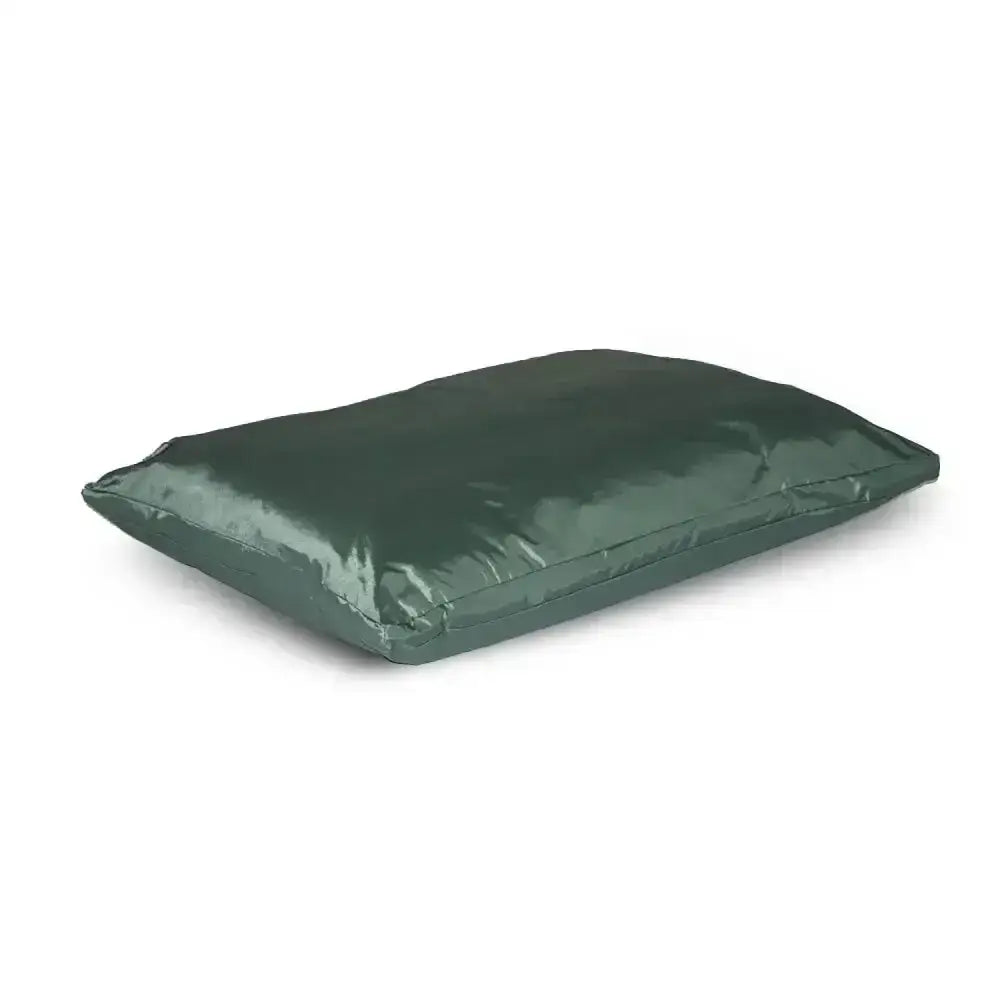 Dark green glossy plastic pet bed with rectangular shape and raised edges from danish design county deep fill duvet dog bed
