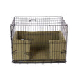 Black wire danish design crate with olive sherpa fleece bumper olive plush lining for cozy pet comfort