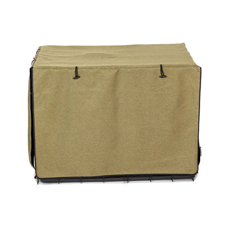 Beige danish design crate cover with black trim and reinforced ties made from upholstery fabric for a calm space