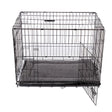 Black wire pet crate with danish design crate mattress grey featuring ecoflex filling recycled fibres and gray fleece liner