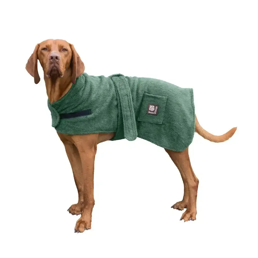 Green textured danish design dog robe made of soft towelling ideal as a dog robe towelling or towelling dog bed cover