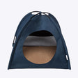 Navy blue danish design essentials cat tent with mesh panel and cork base for cozy cat lounging