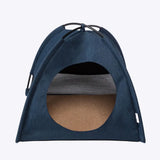 Navy blue danish design essentials cat tent with mesh panel and cork base for cozy cat lounging
