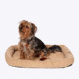 Beige plush dog bed from danish design essentials with soft sherpa texture and rounded edges essentials mattress beige