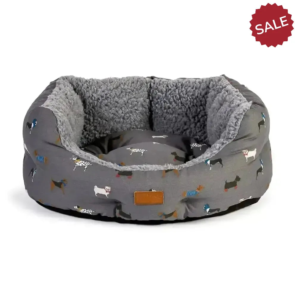 Danish Design Fatface Marching Dogs Deluxe Slumber Bed Dog Bed 18" (45 cm) Grey Dog Beds