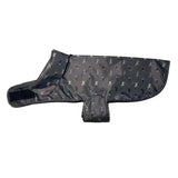 Dark gray waterproof fatface marching dogs raincoat with white stylized dog pattern from danish design fatface