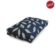 Navy blue duvet dog bed with white danish design feather pattern and blended memory foam for eco wellness comfort