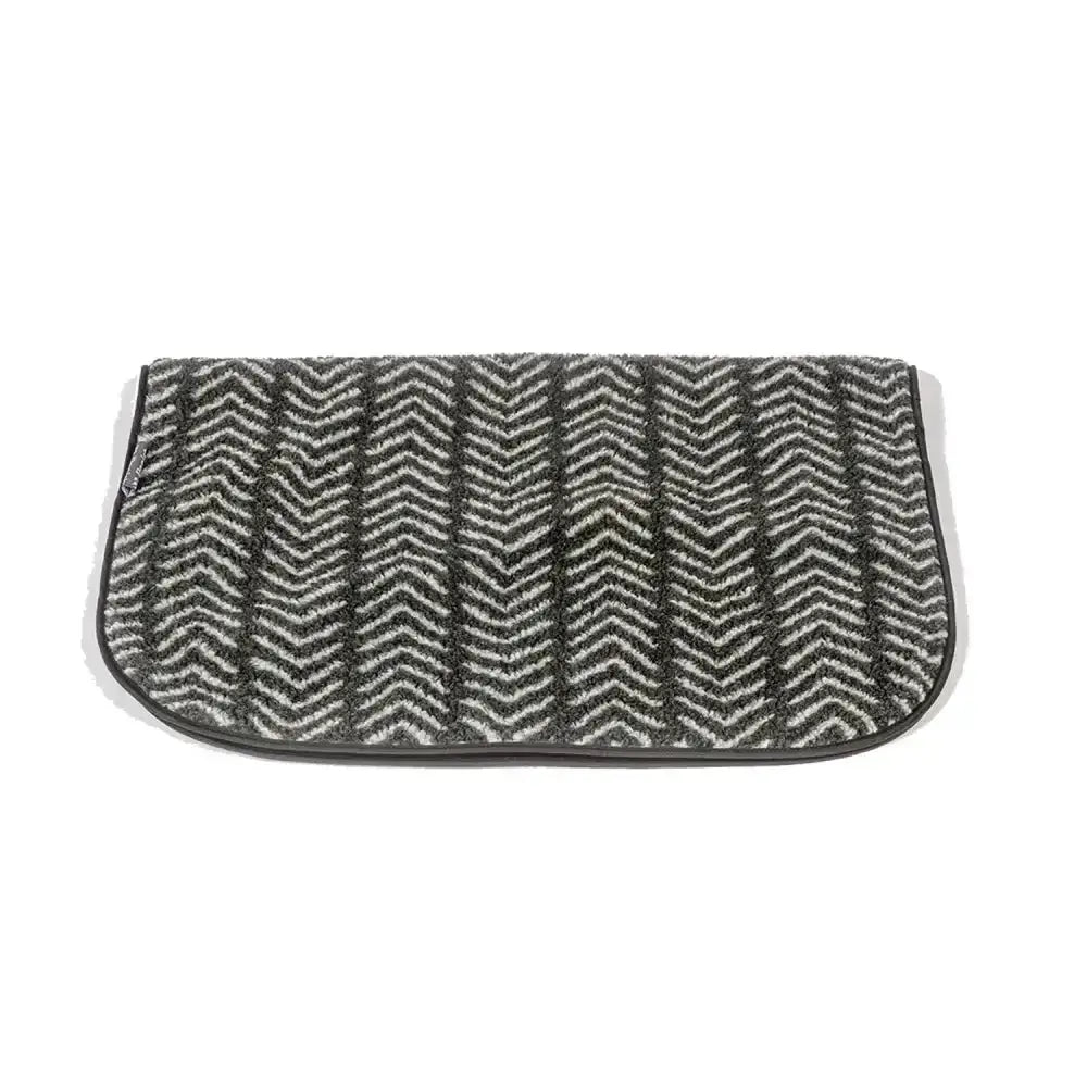 Gray and white herringbone equestrian saddle pad with soft wool fabric matching danish design fleece blanket charcoal arrows