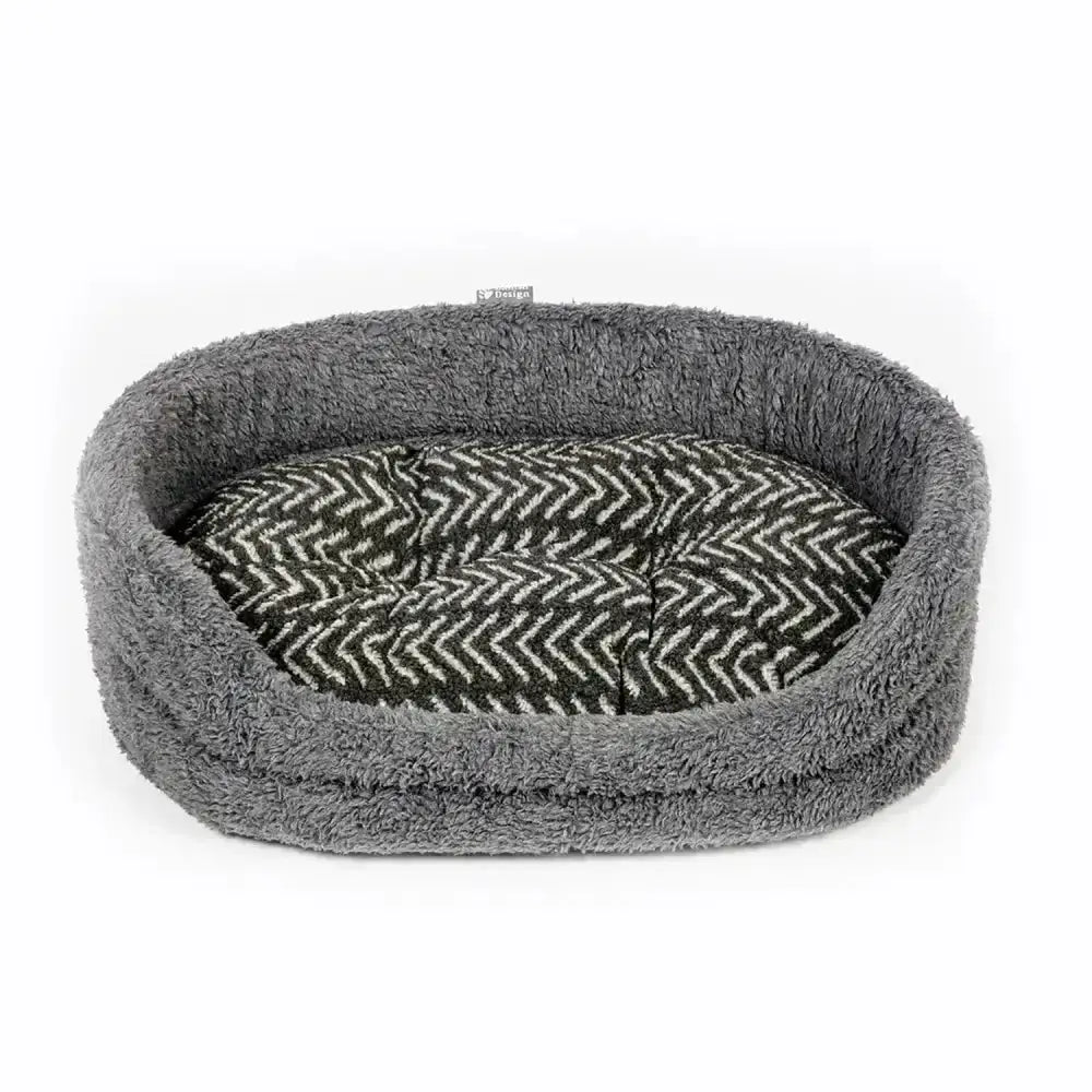 Gray plush fleece slumber bed charcoal arrows with black and white zigzag cushion in danish design fleece style
