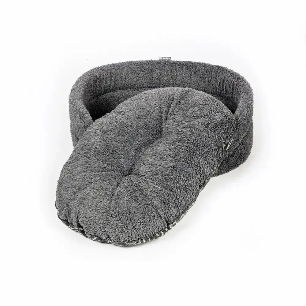 Gray plush danish design fleece slumber bed charcoal arrows with cozy rounded shape and soft fleece texture