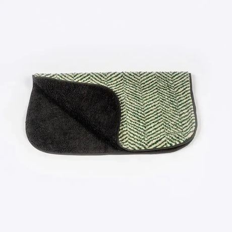 Danish design green herringbone fleece blanket dog bed with soft reversible microfiber cloth and plush black interior