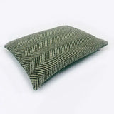 Danish design green herringbone fleece deep dog bed with olive green and cream twill woven cushion cover