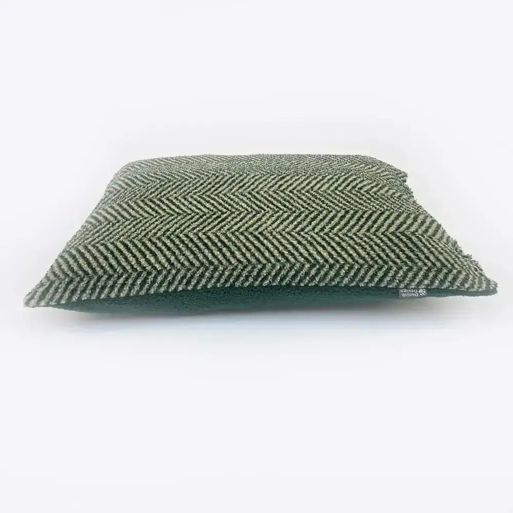 Olive green herringbone fleece deep dog bed cushion with textured woven pattern and neatly finished edges danish design green