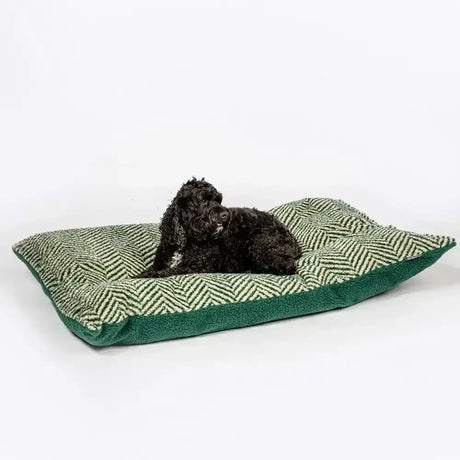 Danish design green herringbone fleece deep duvet dog bed with plush soft fabric edges for cozy pets