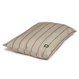 Beige pet bed with thin red stripes and black logo tag from danish design heritage deep duvet cover herringbone dog bed