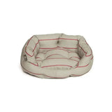 Beige danish design heritage deluxe slumber bed herringbone dog bed with red stripes and stitched detailing