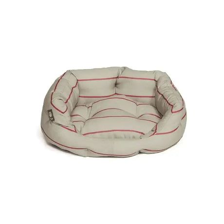 Beige danish design heritage deluxe slumber bed herringbone dog bed with red stripes and stitched detailing