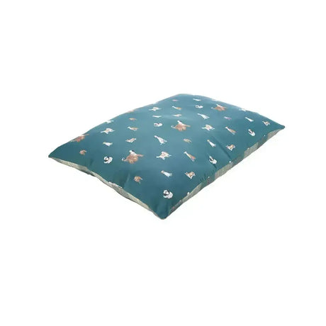 Teal-colored pet bed with playful cartoon dogs pattern from danish design laura ashley park dogs deep duvet bed