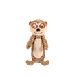A danish design merle plush meerkat toy with tan beige corduroy body made from recycled plastic bottles