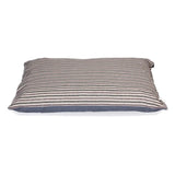 Rectangular pillow with rustic stripes deep pattern in off-white and navy blue matching duvet denim danish design style