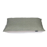 Olive green pillow with thin white rustic stripes and soft textured fabric from danish design rustic stripes deep duvet sage collection