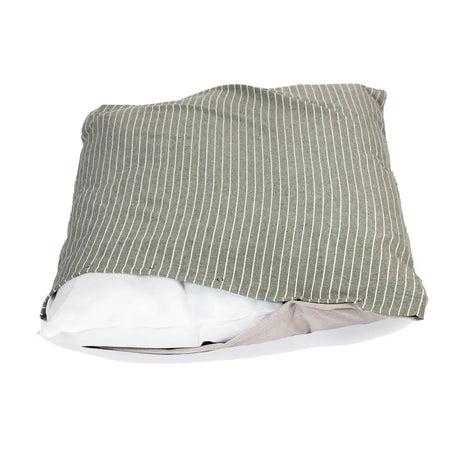 A danish design rustic stripes duvet cover sage featuring a soft olive green pillowcase with fine white vertical stripes