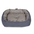 Gray and beige striped pet bed with plush cushioned interior and sturdy woven ticking stripes fabric from danish design rustic