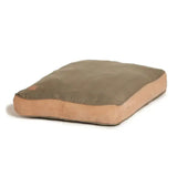Olive green and tan danish design tweed box duvet dog bed with soft cushioned plush design for cozy pets