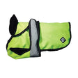 Bright lime green danish design ultimate 2-in-1 dog coat with black trim and reflective vis yellow panel down the center