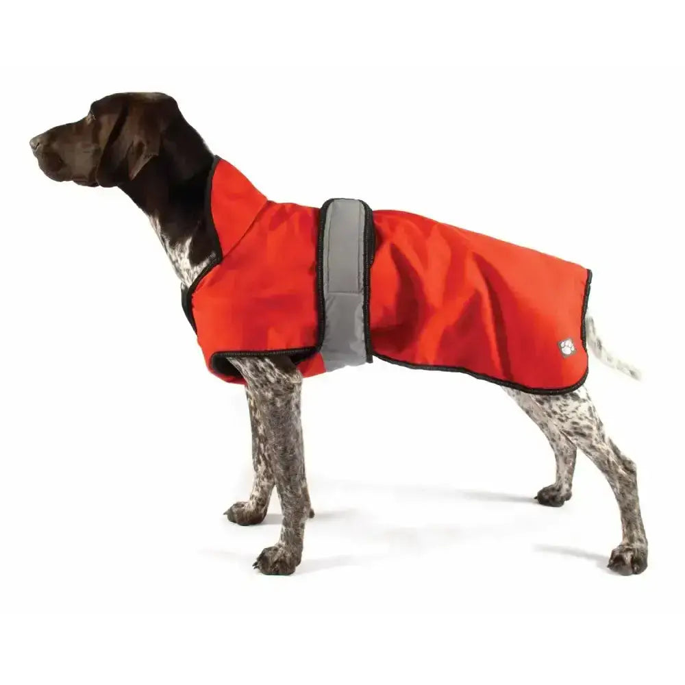 Bright orange danish design ultimate 2-in-1 dog coat with reflective gray stripe on back waterproof and durable