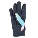 Black dazzling diamond riding gloves with teal to pink gradient textured palm by little rider for rider dazzle