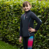 Navy blue fleece dazzling diamond sweatshirt by little rider with pink and teal zipper accents perfect sweatshirt for cooler days