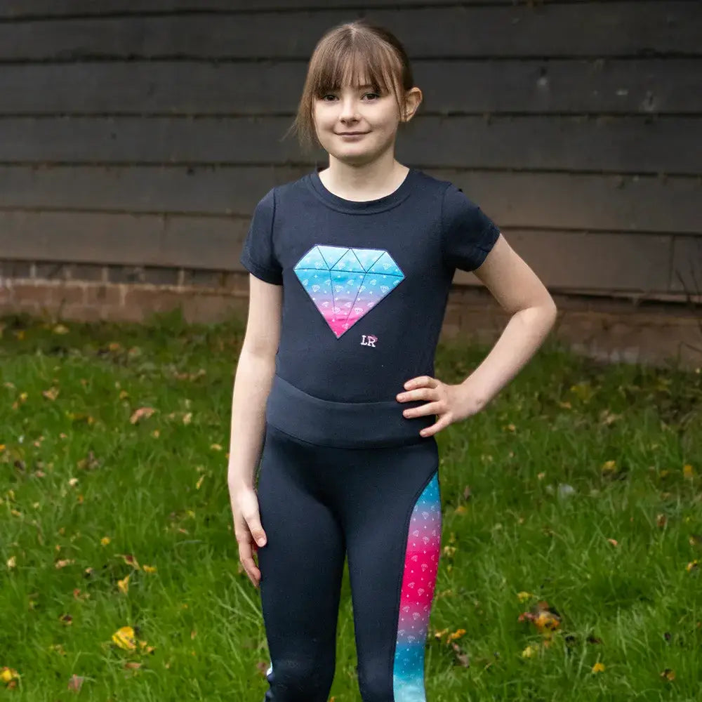 Navy blue dazzling diamond t-shirt by little rider with pink teal gradient graphic breathable fabric summer essential