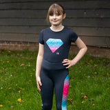 Navy blue dazzling diamond t-shirt by little rider with pink teal gradient graphic breathable fabric summer essential