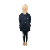 Black dazzling night hoodie by little rider with rainbow-striped sleeves and legs and cosy rider snug fit