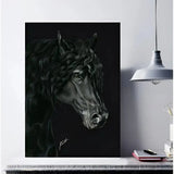 Black canvas a3 print of friesian horse with flowing mane features exquisite monochromatic detail and backing board retail sticker