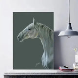 Deckled edge eureka a3 print featuring exquisite charcoal-gray pastel painting of white horse on dark gray canvas cello wrapped with backing board
