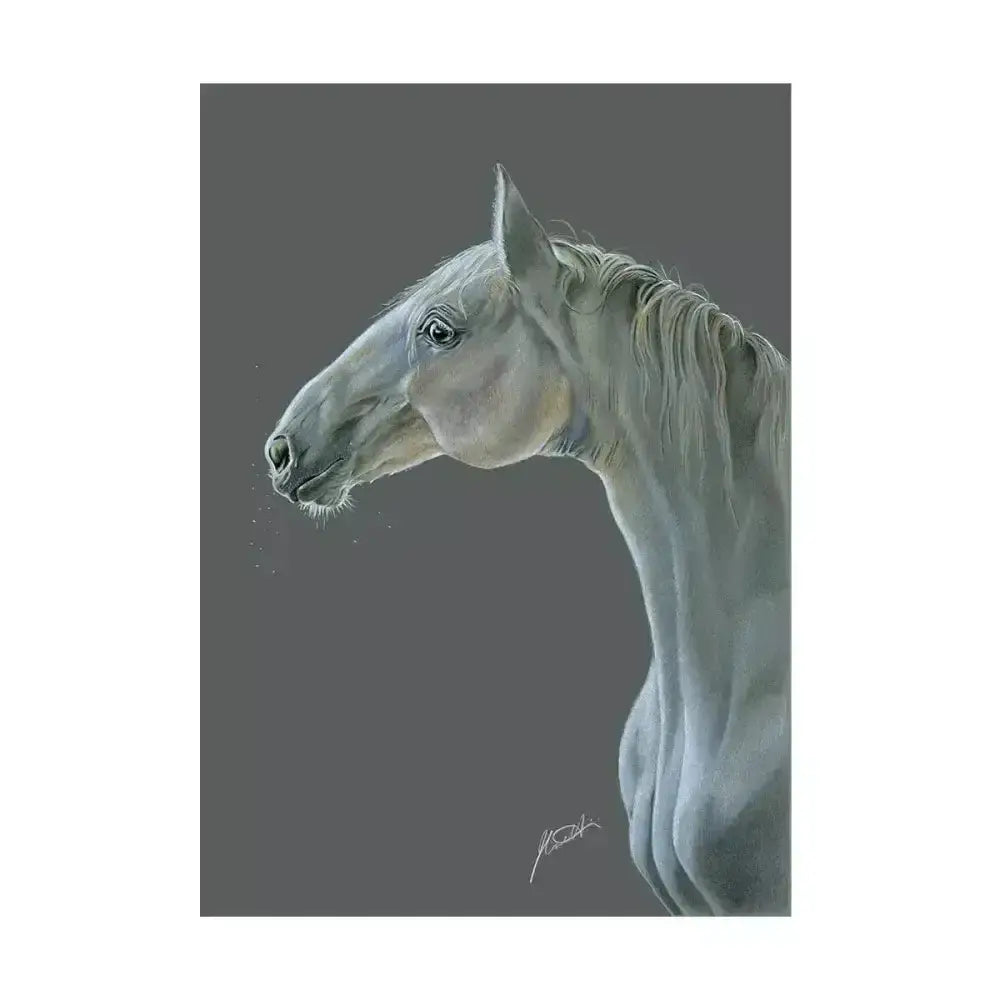 Deckled edge eureka a3 print featuring a detailed white horse head against gray, cello wrapped with backing board