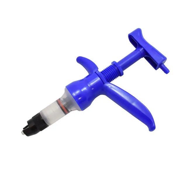 Blue plastic dectomax sheep injector gun with clear barrel and black tip for dectomax injectable solution use